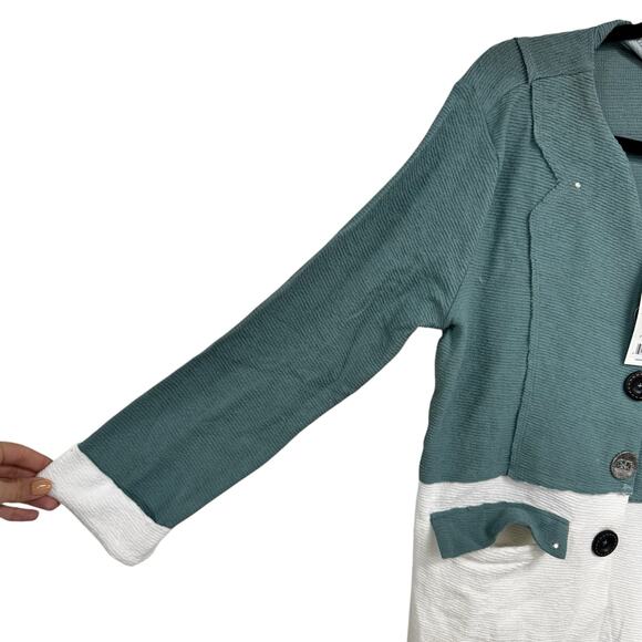 NWT Neon Buddha Green White Long Sleeve Button Down Cardigan Womens Small - Picture 2 of 7